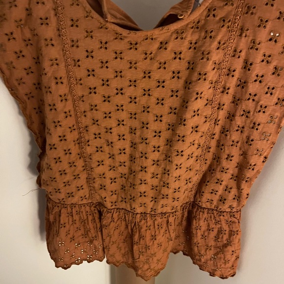 Zara Girls Brown Eyelet Ruffle Top - Picture 3 of 4